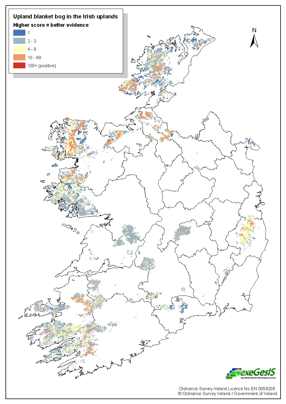 Map of upland blanket bog in Ireland using ESRI ArcGIS